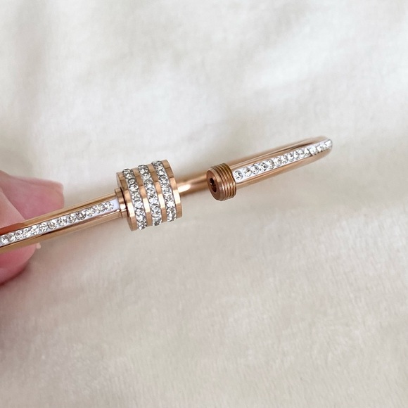 New Rose Gold and Diamond Bangle Stackable Bracelet - Picture 9 of 13